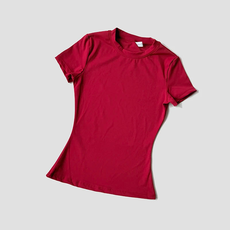 Women Solid Color Dry Fit Short Sleeve Crew Neck Athletic T-Shirt Fashion Casual Tee Suitable For Daily Running Workout Gym Top