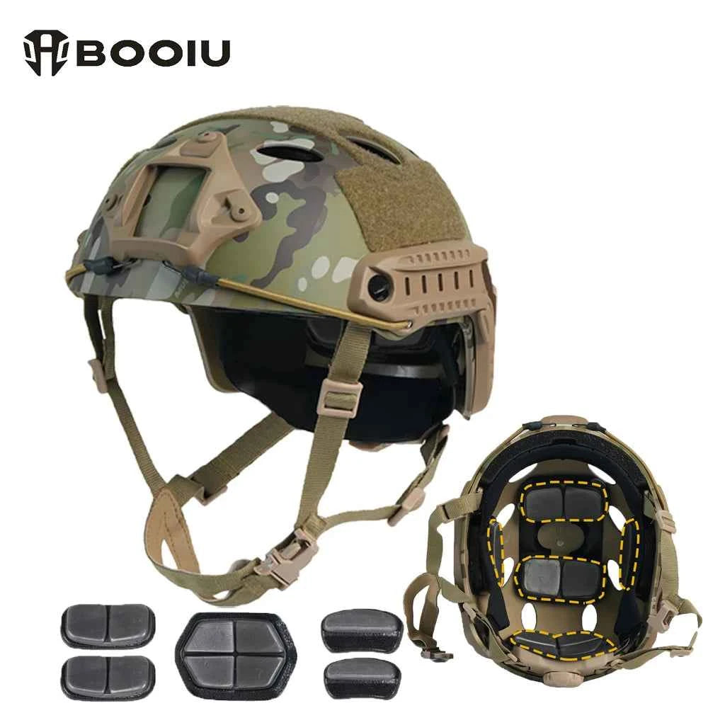 BOOIU Fast Tactical Helmets Adjustable Knob Disguise ABS Thickened Camouflage Hunting CS Military Outdoor Sports Protect Helmets
