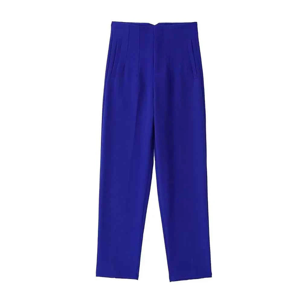 DUOPERI Women Fashion Solid Basic High Waist Trousers Chic Female Office Lady Casual Business Workwear Long Pant