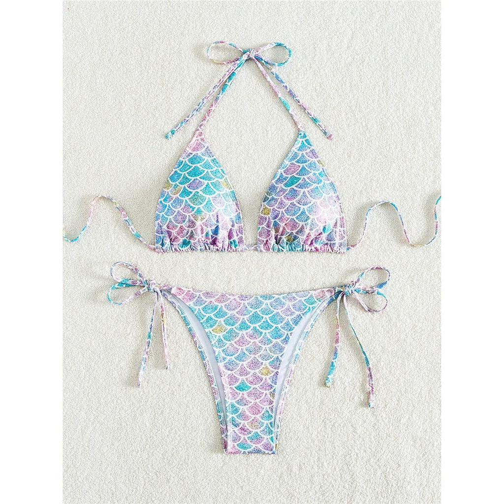 XS - L Printed Halter High Leg Cut Bikini Women Swimwear Female Swimsuit Two-pieces Bikini set Bather Bathing Suit Swim K5302
