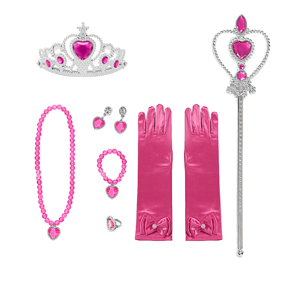 Girl Princess Costume Accessories Gloves Wand Crown Jewelry Set Princess Wig Braid Princess Dress Costume Cosplay Accessories