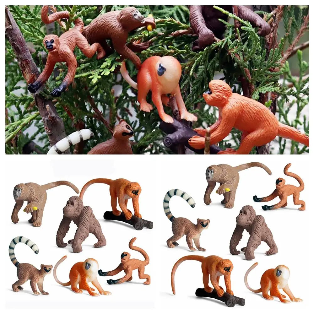 6PCS Lifelike Monkey Model Orangutans Figurine Simulation Gibbon Cubs Simulation Wild Animal Zoo Scenes Educational Toys Gift