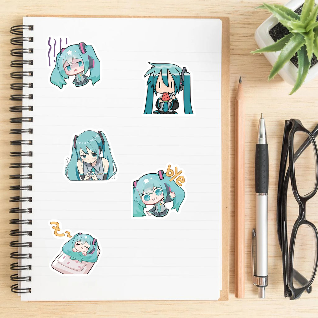 50PCS Cartoon Chibi Cute Miku Graffiti Stickers for Luggage Laptop Ipad Skateboard Gift Mobile Phone Car Stickers