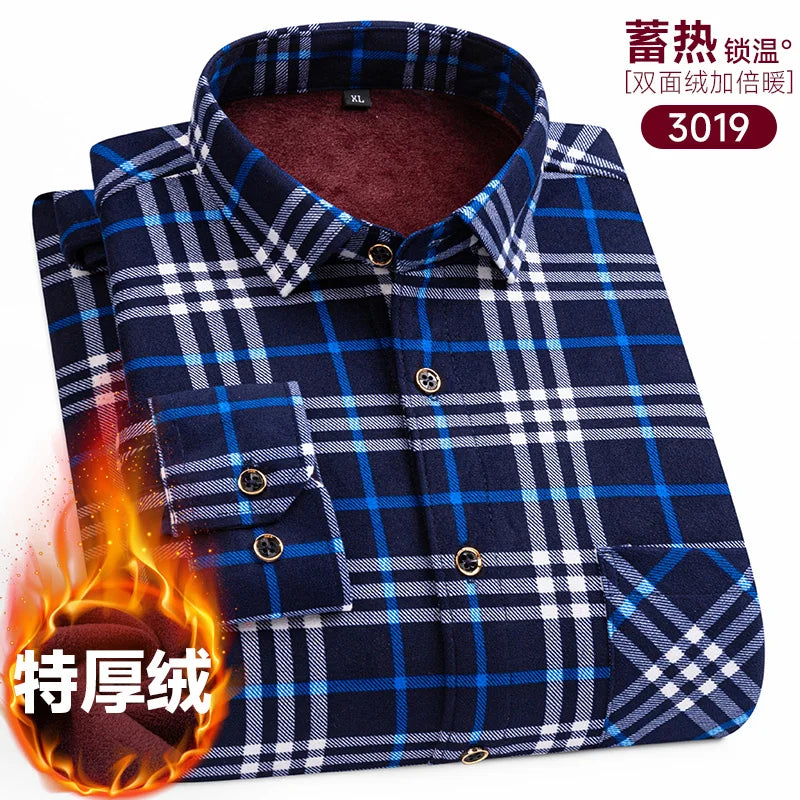 Men's long-sleeved shirt with fleece thickened warm autumn and winter plus size 8XL9XL slim casual plaid everything comfortable