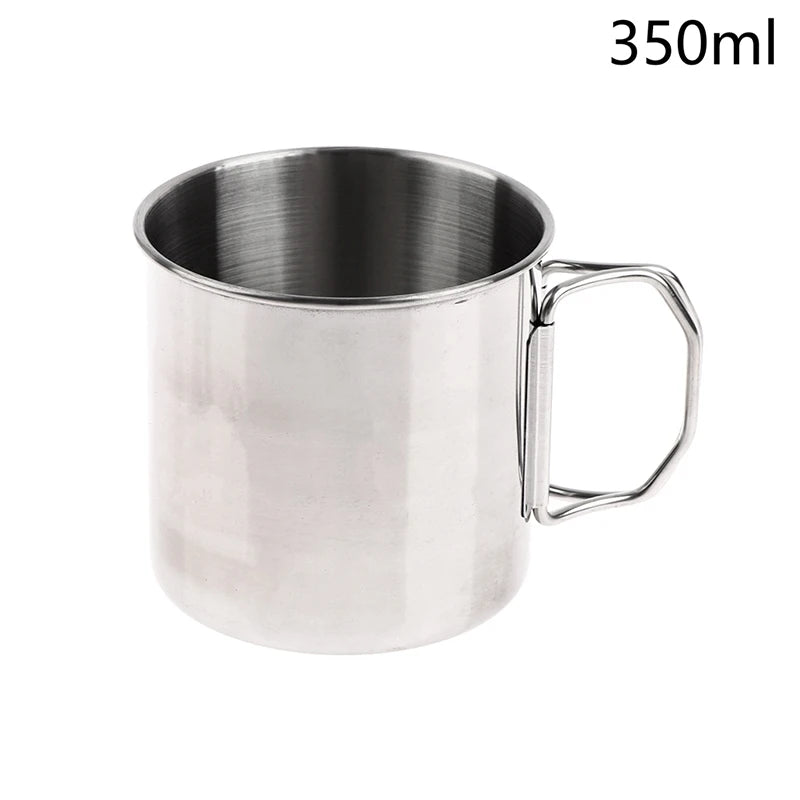 1Pc Stainless Steel Folding Portable CarabinerOutdoor Handle Cup Camping Cups for Home Outdoor Camping Accessories