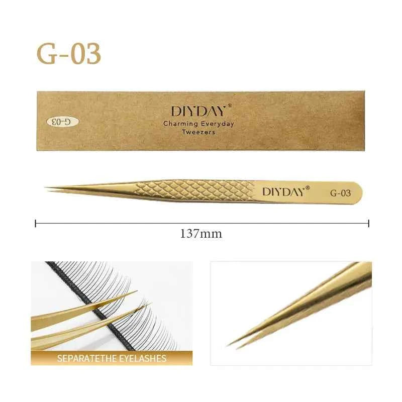 DIYDAY Anti-slip Eyelash Extension Tweezers Stainless Steel Fiber Tip Lashe Tweezer Precision Makeup Tool for Professional Use