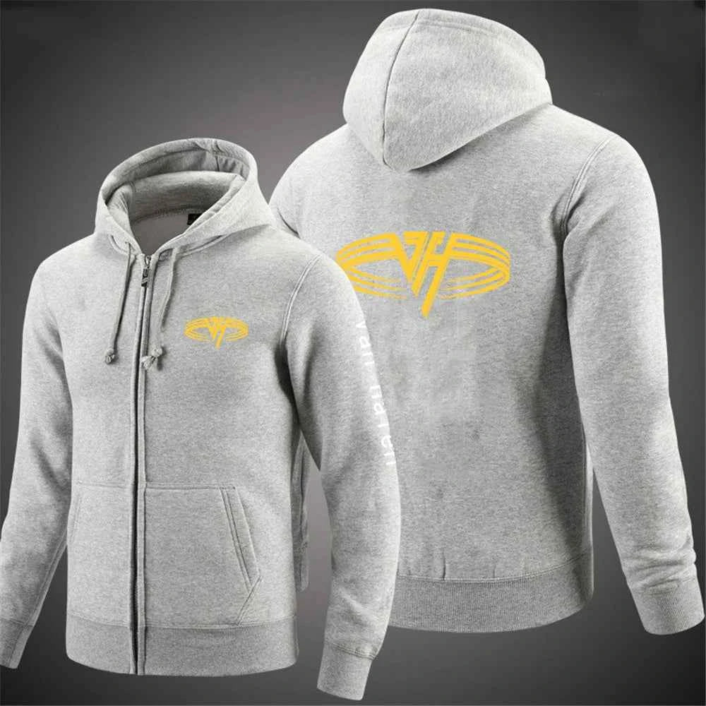 2024 Spring Autumn Van Halen Logo Printing Solid Color Classic Hooded Hoodies Men's Trendy Sports Casual Long Sleeve Loose Coat