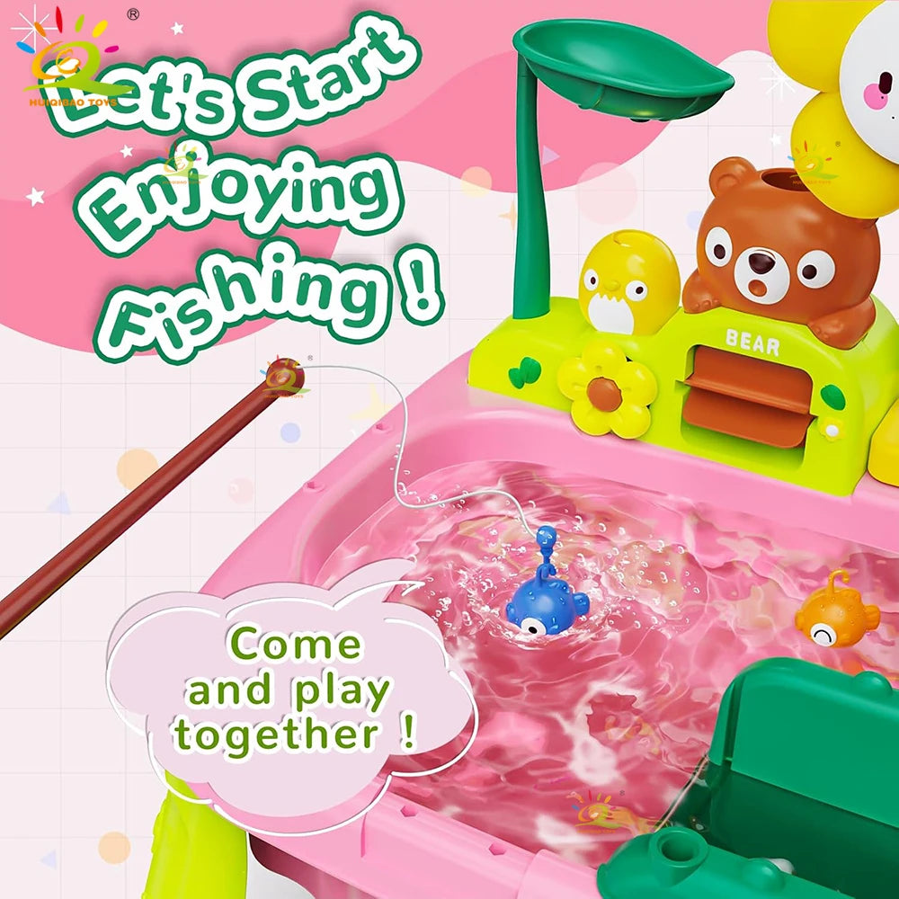 Electric Kitchen Play Set for Kids, Sink, Fishing Slide Water Park, Family Role-Playing Games, Early Learning Toys for Babies