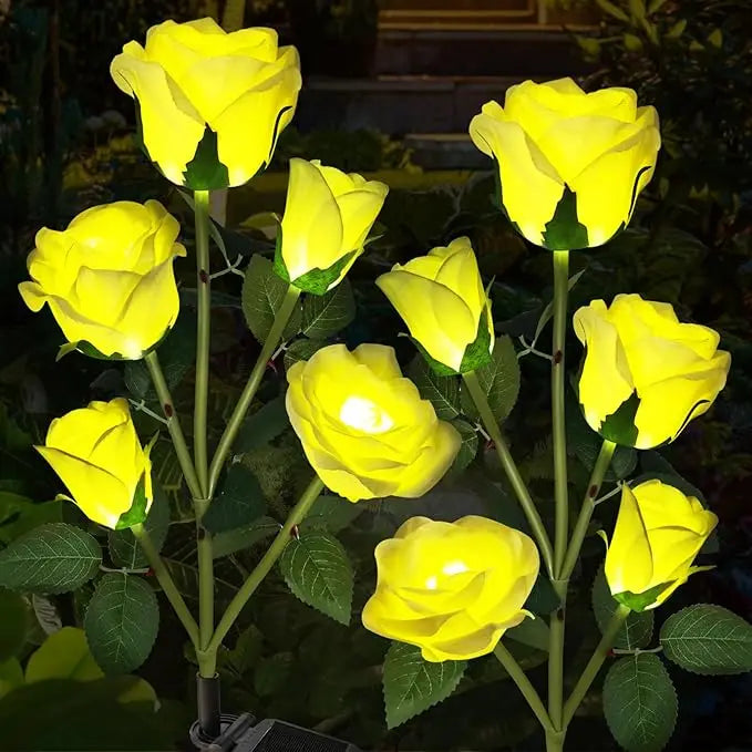 Solar Led Lights Outdoor Decorative 5 Heads Solar Garden Lights Waterproof Rose Flower Lawn Lamp for Yard Patio Garden Decor