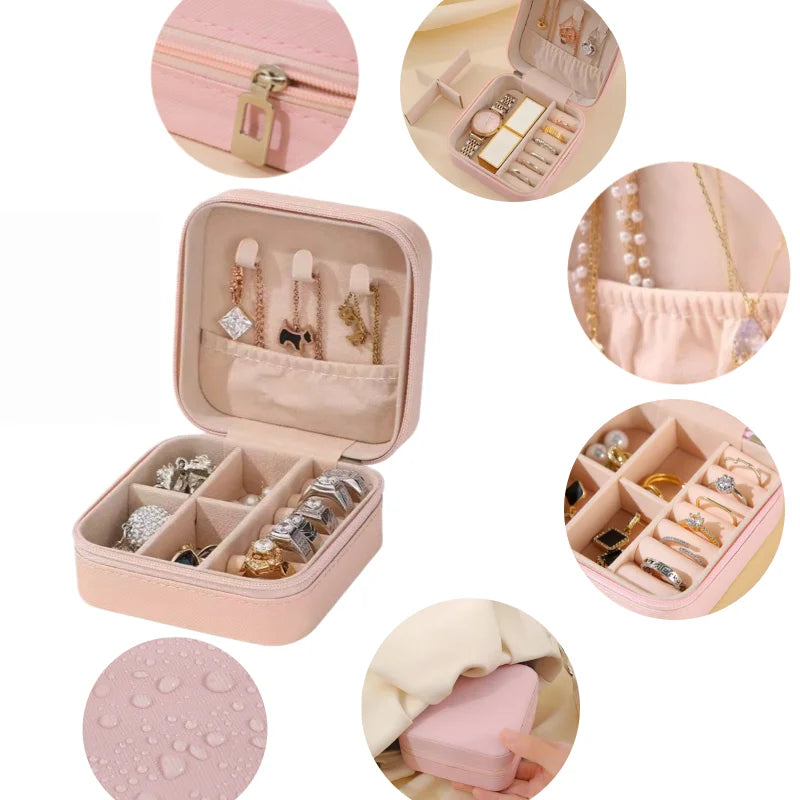 Portable Leather Jewelry Travel Case With Velvet Lining