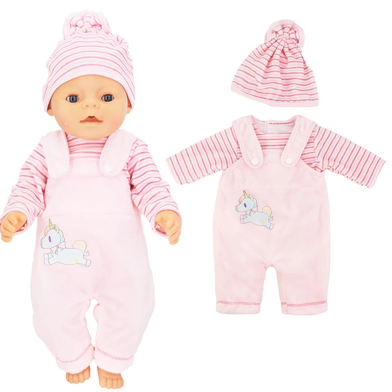 18 Inch Baby Doll Winter Clothes Set Crochet Sweater Scarf Hat Gloves New Year Apparel for 43 Cm Girl Dolls
