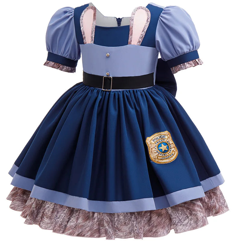 Disney Girls Cosplay Zootopia 2 Police Officer Judy Bunny Dress For Kids Holiday Party Cute Dress With Accessories Fancy Set
