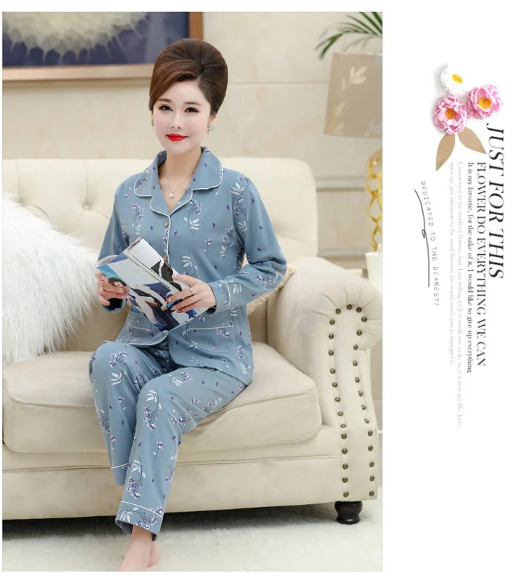 100% Pure Cotton Long Sleeve Sleepwear Set for Elderly Women Spring Summer Autumn Home Clothes Outwear Comfortable Home Suit