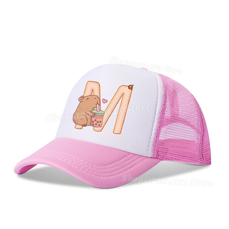 Capybara Cute Baseball Cap Girl Women Letters A-Z Anime Printed Hat Outdoor Casual Sunshade Summer Kids Boys Cap Kawaii Gift Hot
