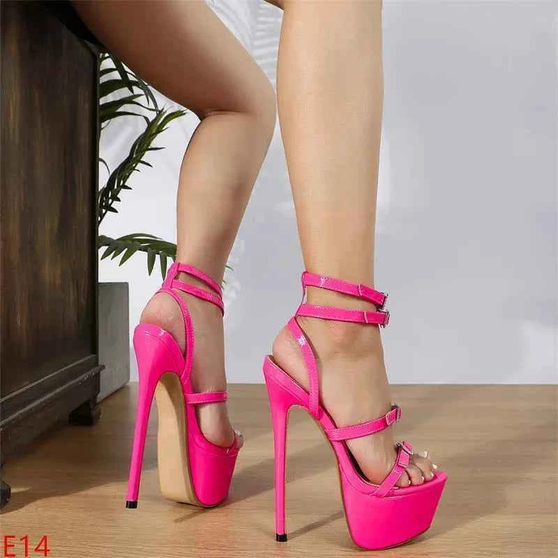 Summer Runway Style Sexy High Heels Platform Sandals for Women's Fashion Open Toe Crystal Buckle Stiletto Wedding Stripper Shoes