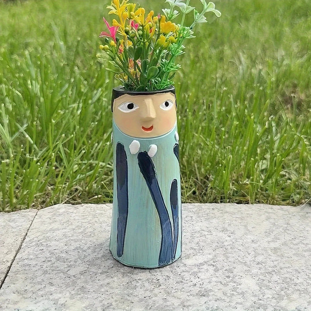 Handcrafted Bohemian Face Resin Artistic Vase - Home Decor Accent Ornament