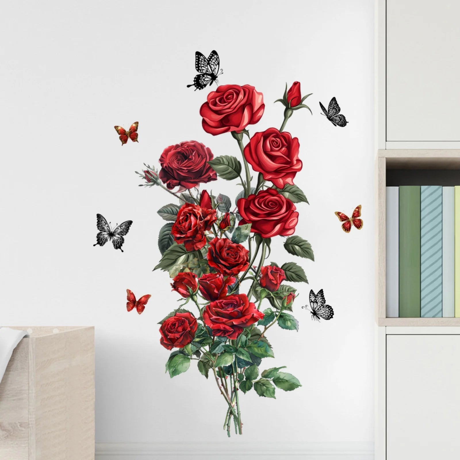 DIY Self-Adhesive Red Rose Wall Stickers For Living Rooms Bedroom Background Wall Decoration Creative Sticker Mural Home Decor
