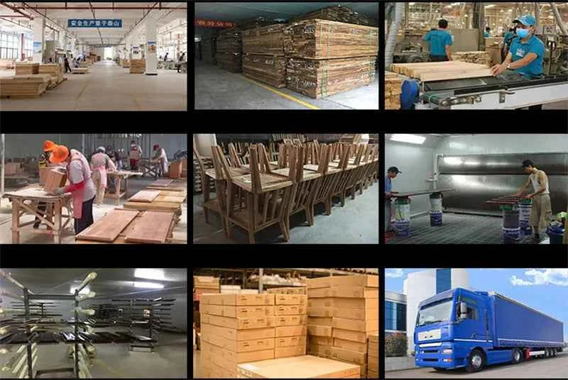 Home Furniture Bedroom Heavy Duty Wood Platform Dormitory Bed with Wood Headboard, Modern Double Bed Frame