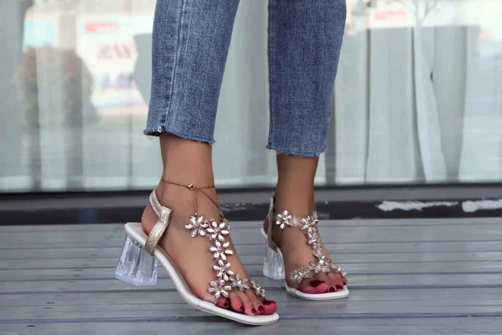 2024 Summer Rhinestone Butterfly Sandals, New Crystal and Fashion Transparent High Heels, Casual Street Women's Shoes