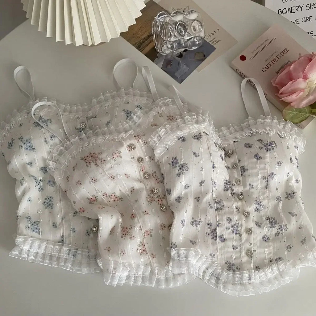 French lace sexy floral vest with a beautiful back wrapped around a solid-color casual halter sleeveless sweet vest underwear