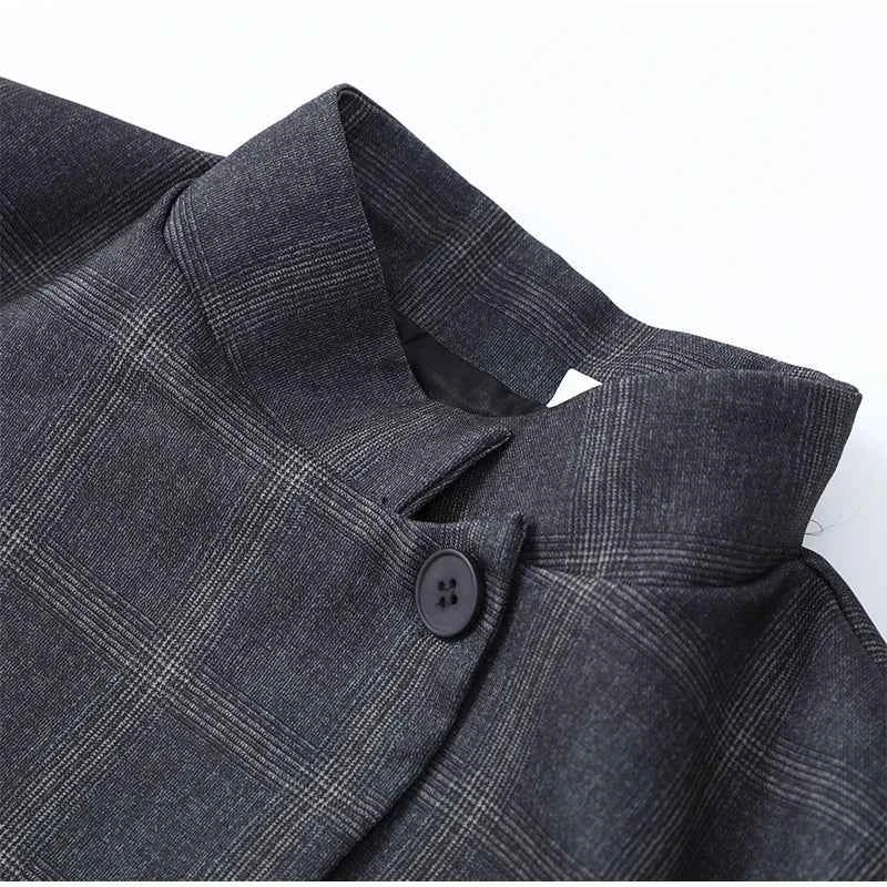 Irregular Plaid Blazer Jacket Women Fashion Stand Collar Full Sleeve Split Loose Short Jackets 2025 Lady Daily Commute Outwear