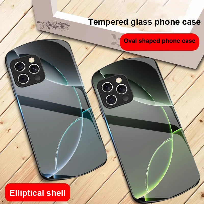 Geometric Semicircle For IPhone 16 Pro Max 15 Pro 14 13 12 Mini 11 XS Max XR 7 8 Plu SE 2022 Elliptical Glass Phone Case