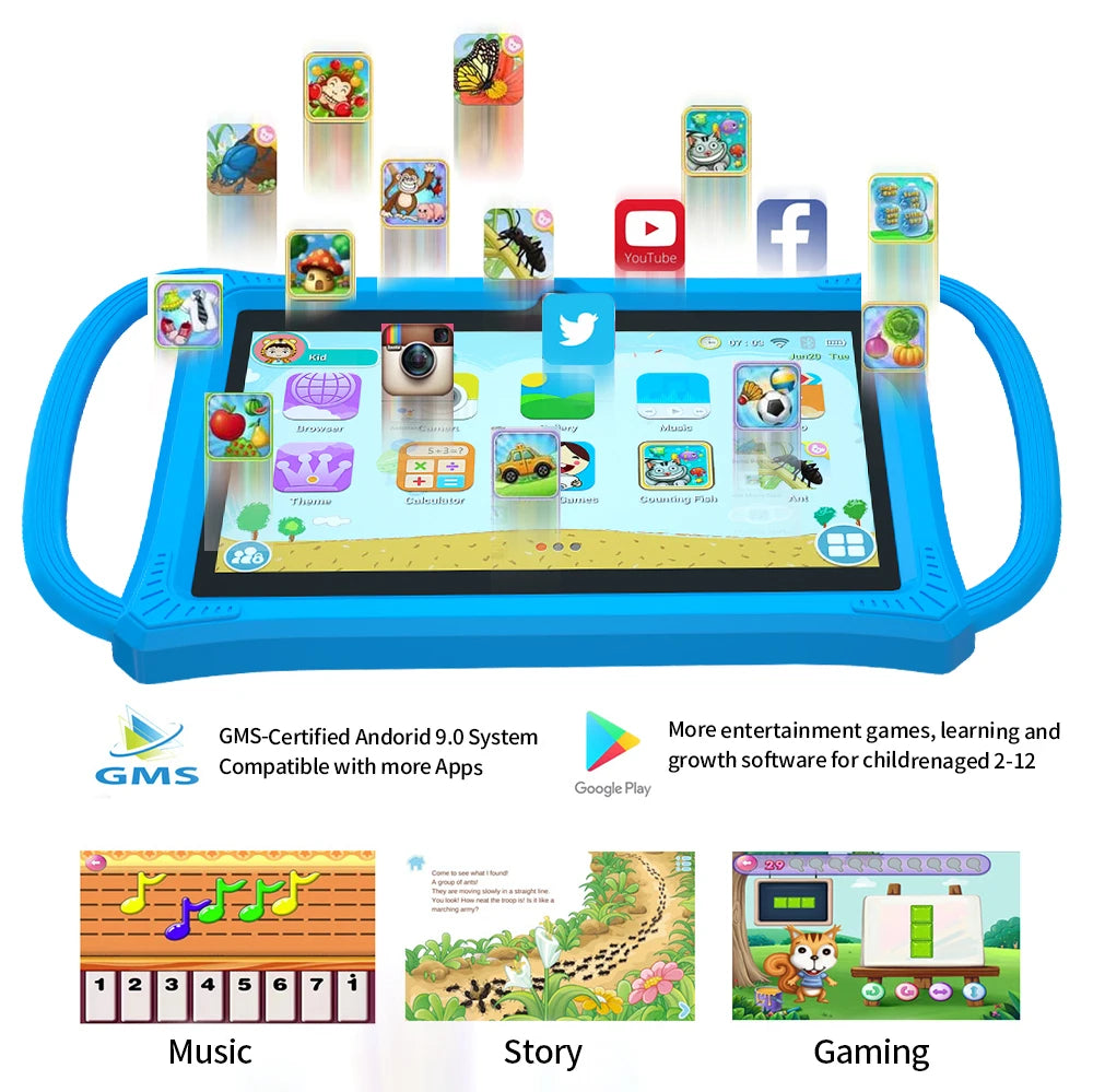 Kids Tablet 7.0 Inch  Android 12 Quad Core 4GB RAM+64GB ROM 4500mAh Dual Camera WiFi Parental Control