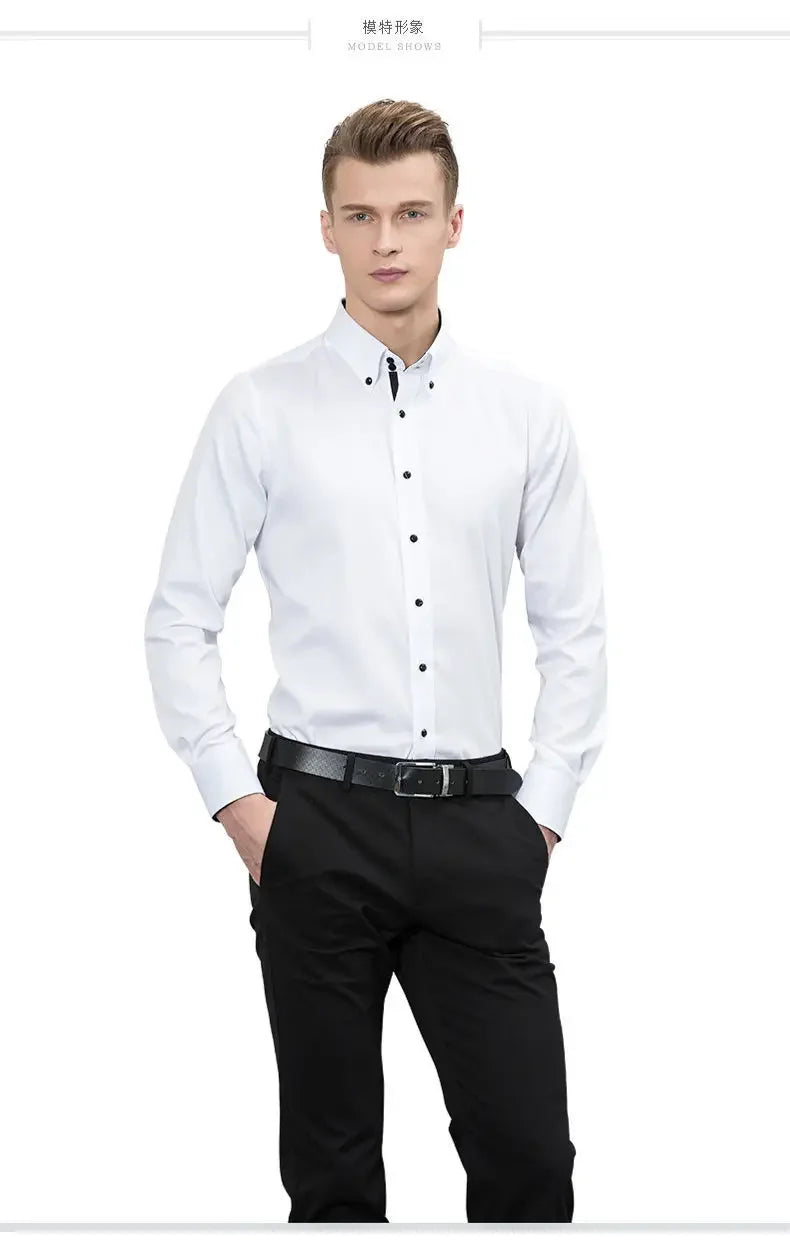 Men's Dress Shirts with New Stretch and Anti-Wrinkle Technology, Long Sleeve Business Blouse for Slim Fit Camisa Social