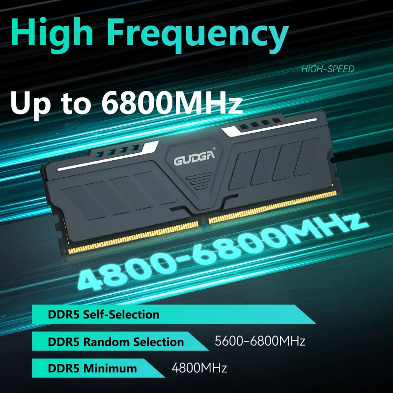 GUDGA RAM DDR5 Memory 8GB/16GB/32GB 4800-6800MHz Memoria RAM UDIMM Desktop with Aluminum Heatsink for Diy Gaming Computer Memory