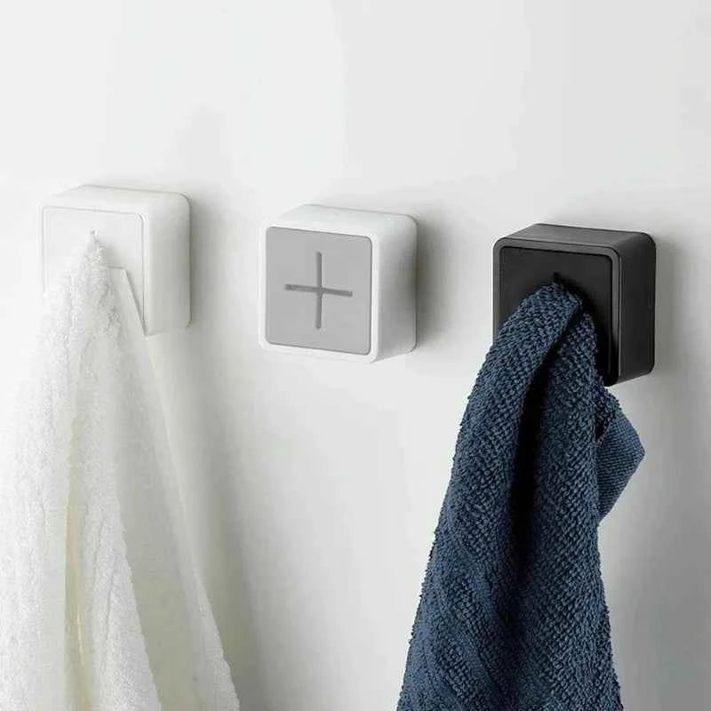 Towel Plug Holder Self Adhesive Wall Mounted Bathroom Hook Storage Rack Waterproof Kitchen Rag Dishcloth Clip Organizer Hooks