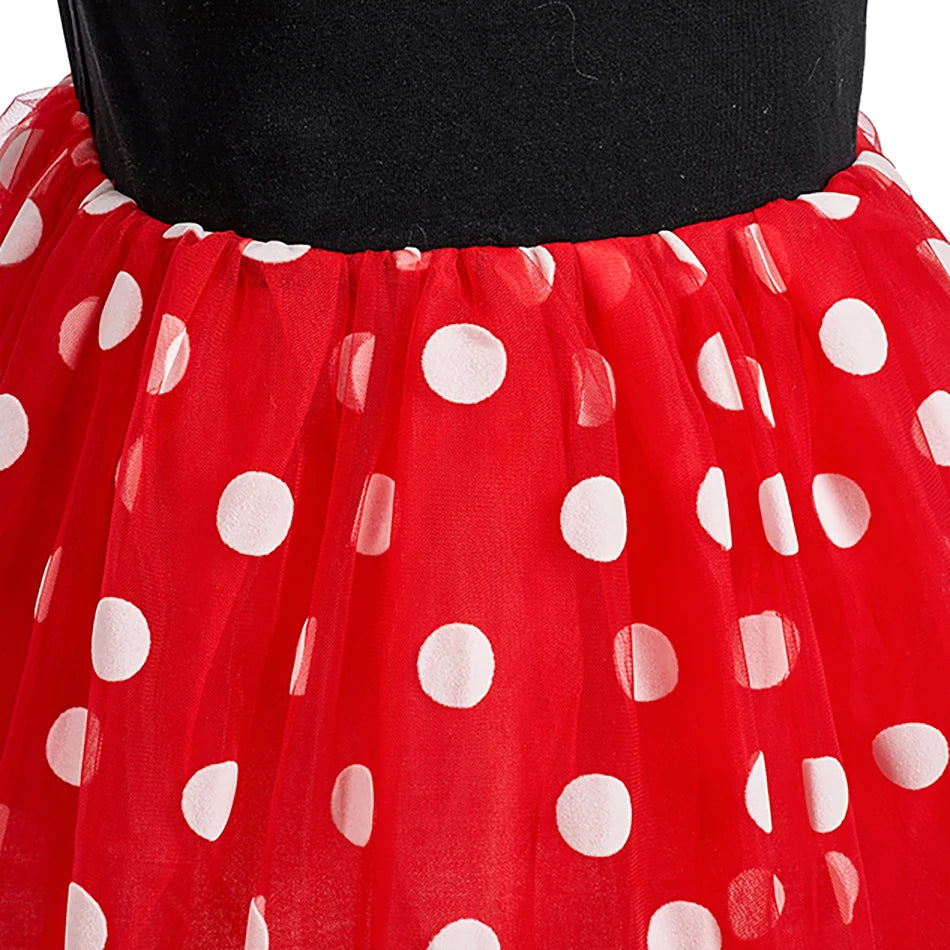 Children Casual Clothes Summer Short Sleeve Dots Girls Dress Kids Peter Pan Collar Cute Birthday Costume with Mouse Ear Headband