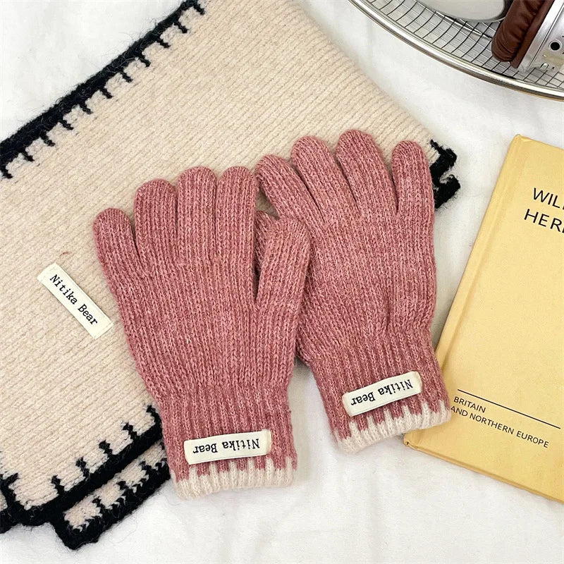 Kids Knitted Gloves 2-10 Years  Girls Winter Warm Five Finger Boys Fashion Icold Protection Ns Style Simple Children Students