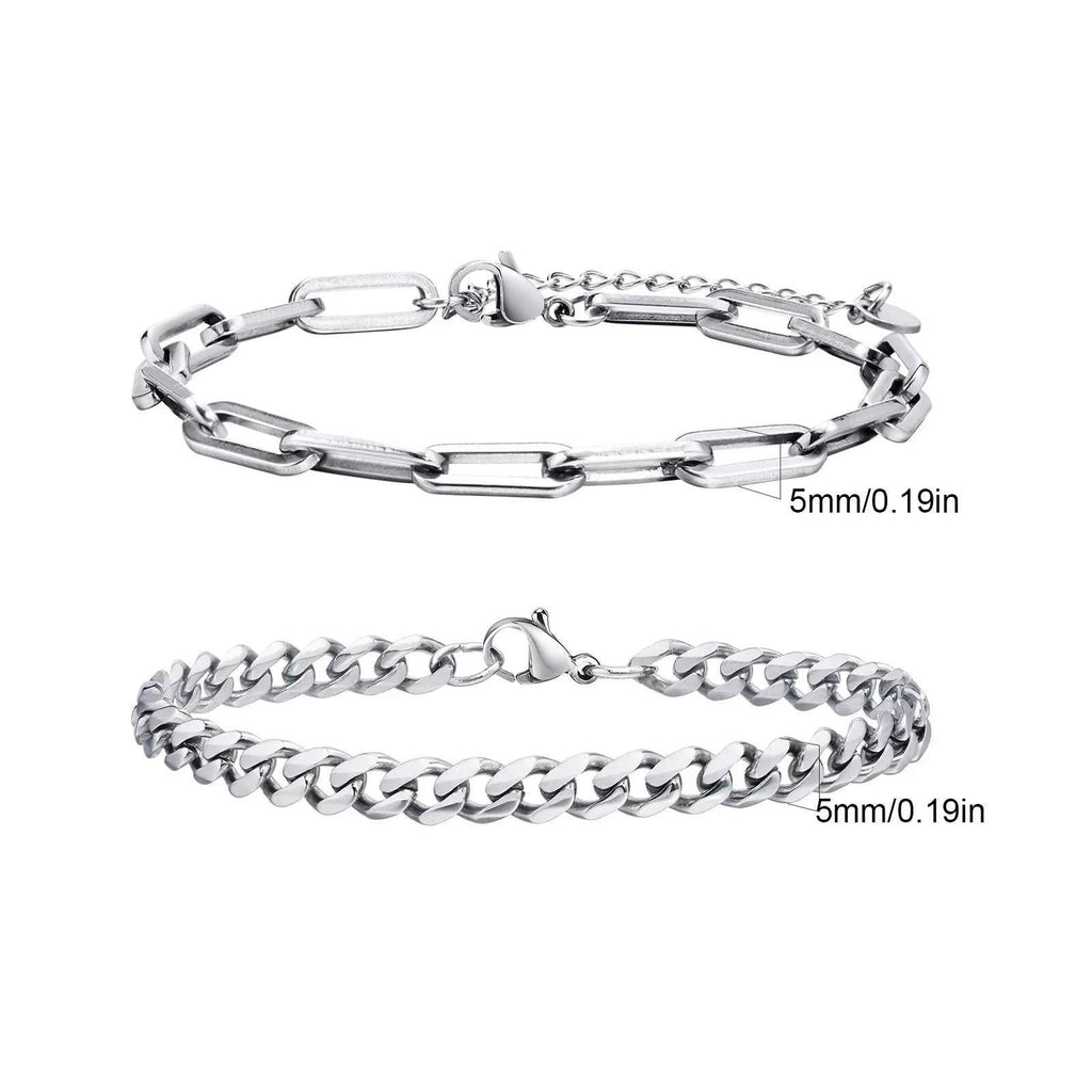 2pcs Men's Chain Bracelets,Stainless Steel Silver Gold Black Color Twist Rope Chain Wristband,Trendy Cuban Link Chains Gift