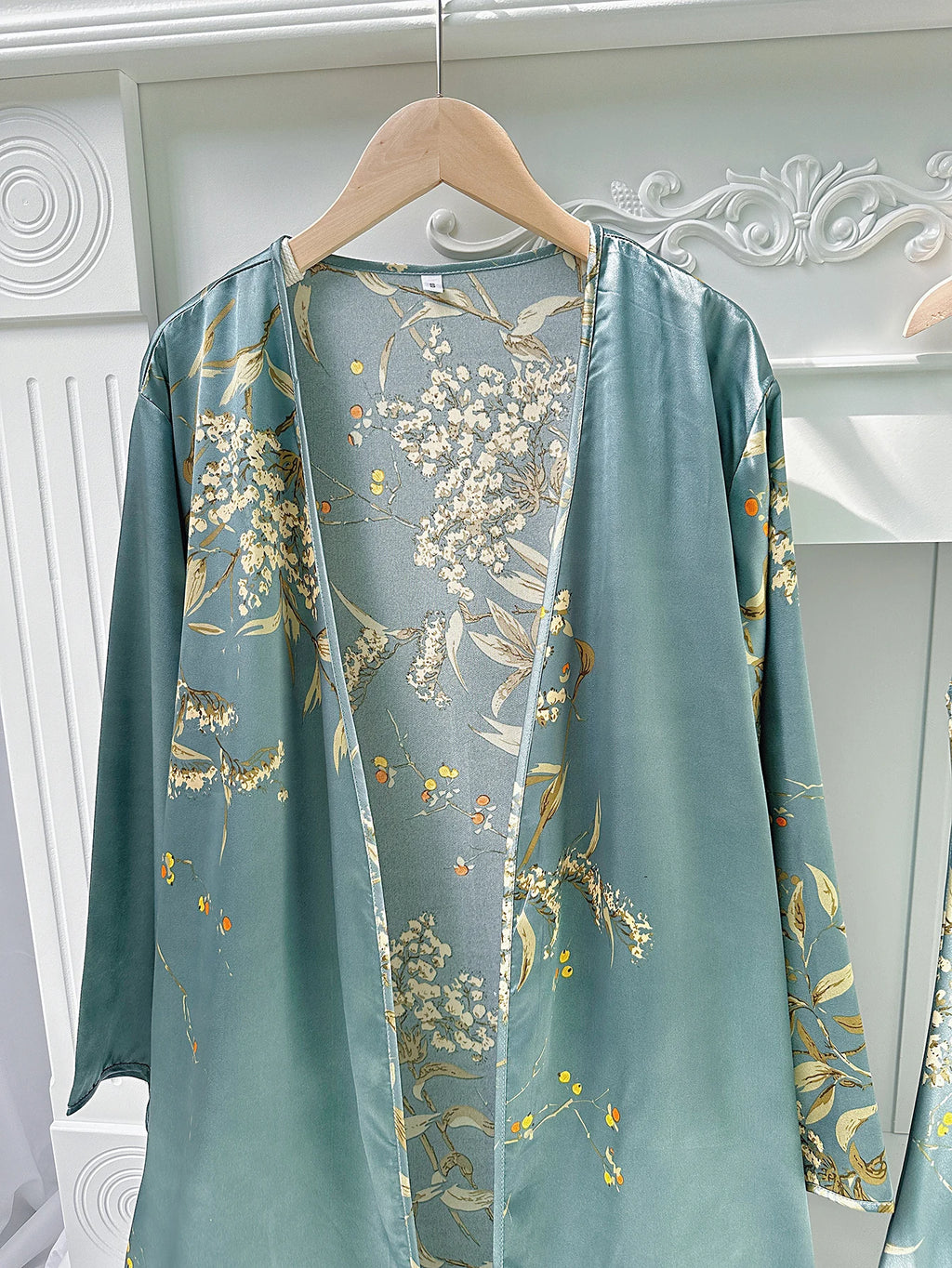 Floral Print Pajama Set Long Sleeve Robe With Belt   V Neck Slip Dress  Women's Sleepwear  Loungewear