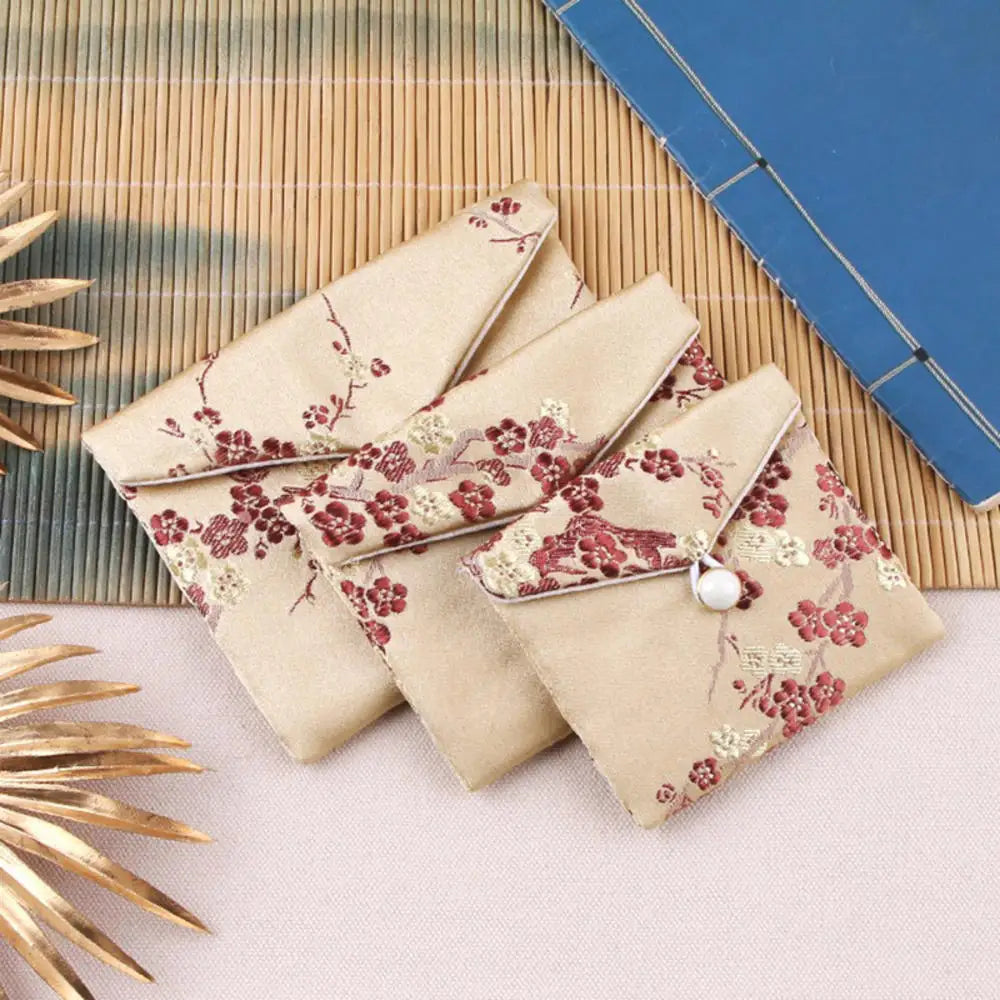 Chinese Brocade Jewelry Storage Bag Handmade Silk Embroidery Padded Small Zipper Tassel Jewelry Organizer Pouch Satin Gift Bag
