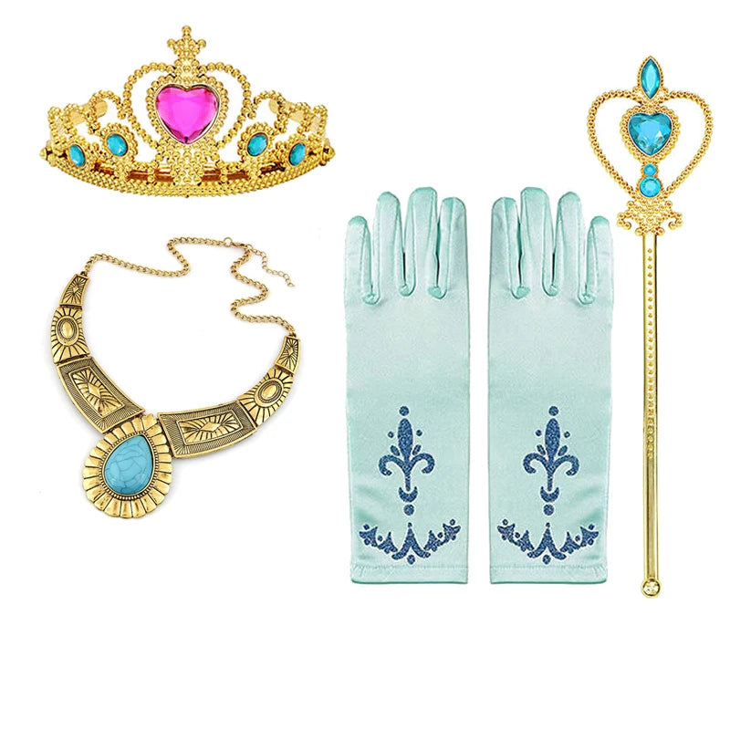 Girl Princess Costume Accessories Gloves Wand Crown Jewelry Set Princess Wig Braid Princess Dress Costume Cosplay Accessories