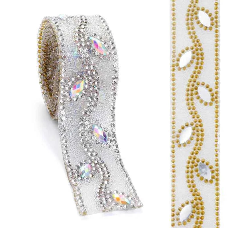 Ducrystal 1Yard Motif Rhinestone Chain AB Color Horse eye Crystal Rhinestone Ribbon for DIY Shoes, bags, Dresses Decoration