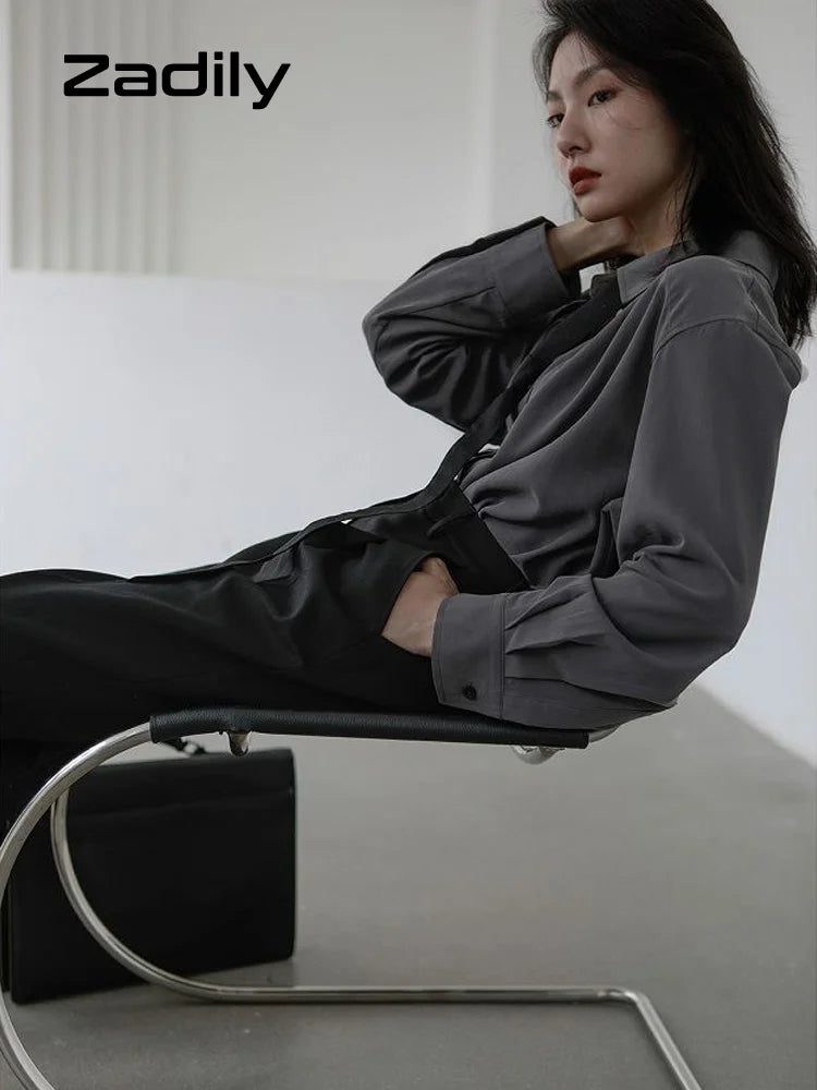 2026 Summer Women's Oversized Long Sleeve Blouse 2026 Summer New Arrival Tie Neck Shirt Loose Fit Office Elegant Fashion
