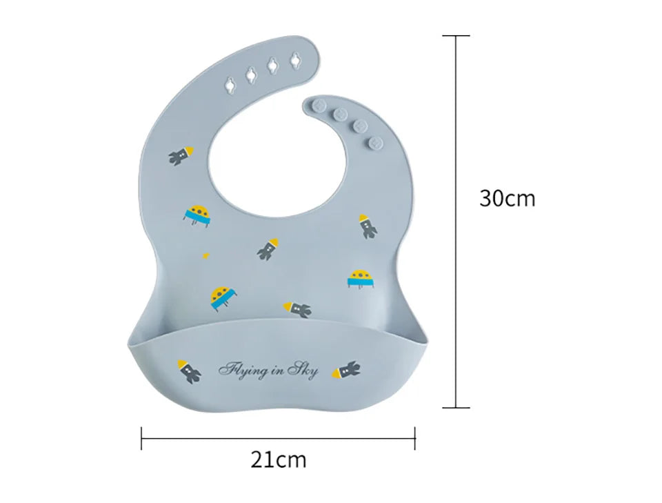 Waterproof Bibs For Kids Feeding Baby Eating Stuff Soft Silicone Babeast Cartoon Printed Adjustable Baby Tasting Feeding Bibs