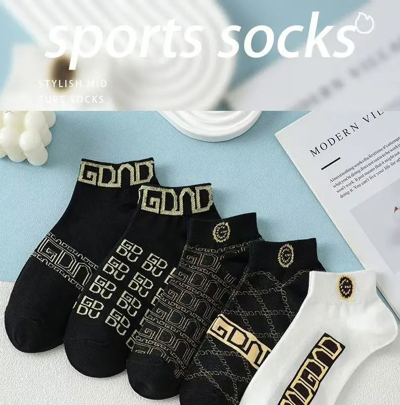 5/10/20 Pairs Winter Socks Men Short Breathable Luxury Socks Designer Brand Low-Cut Fashion Trendy Ankle Socks Geometric Pattern