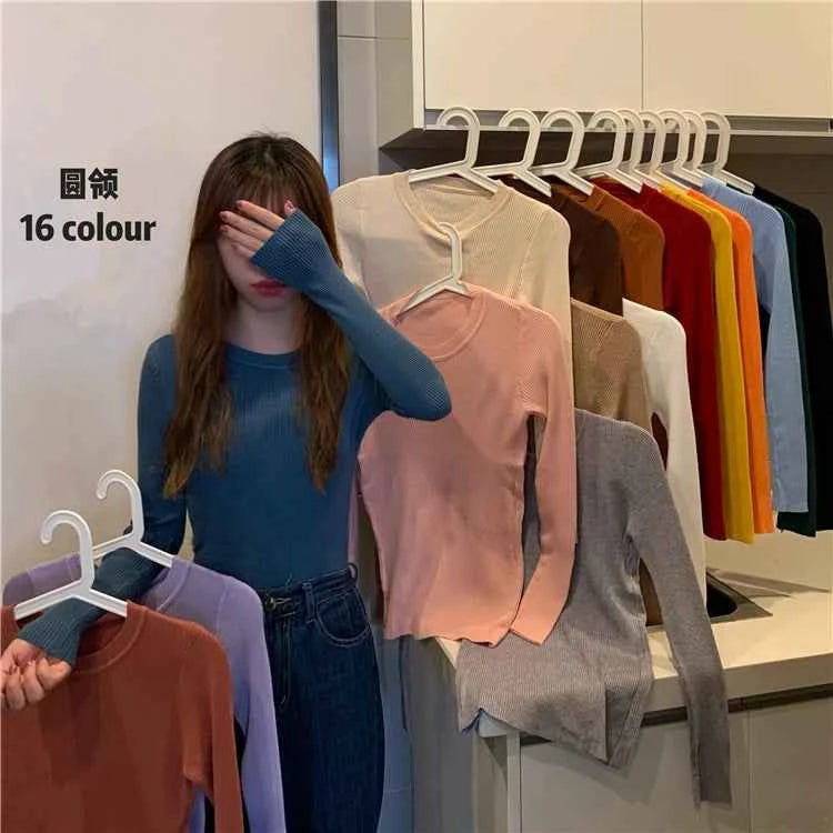2026 New Women Sweater Autumn Winter Long Sleeve Pullover Basic Top Fashion O-neck Elastic Female Winter Solid Knitted Jumper