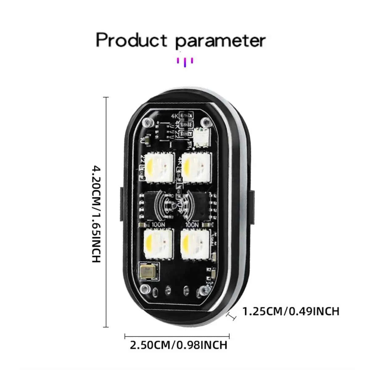 1/2/4pcs Wireless LED Strobe Lights Car Decor Atmosphere Light 8 Colors Rechargeable Led Lights Anti-Collision LED Warning Light