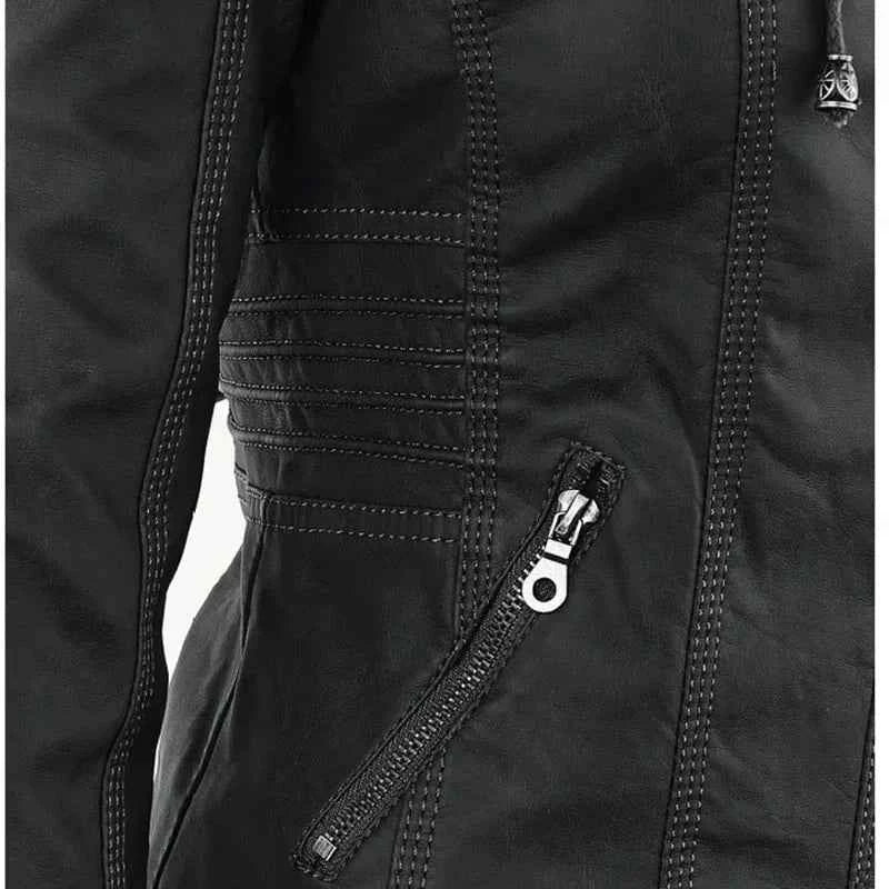 Gothic Faux Leather Jacket Women Coat 2025 Hoodies Winter Autumn Motorcycle Jacket Black Outerwear Leather PU Basic Jacket Coat