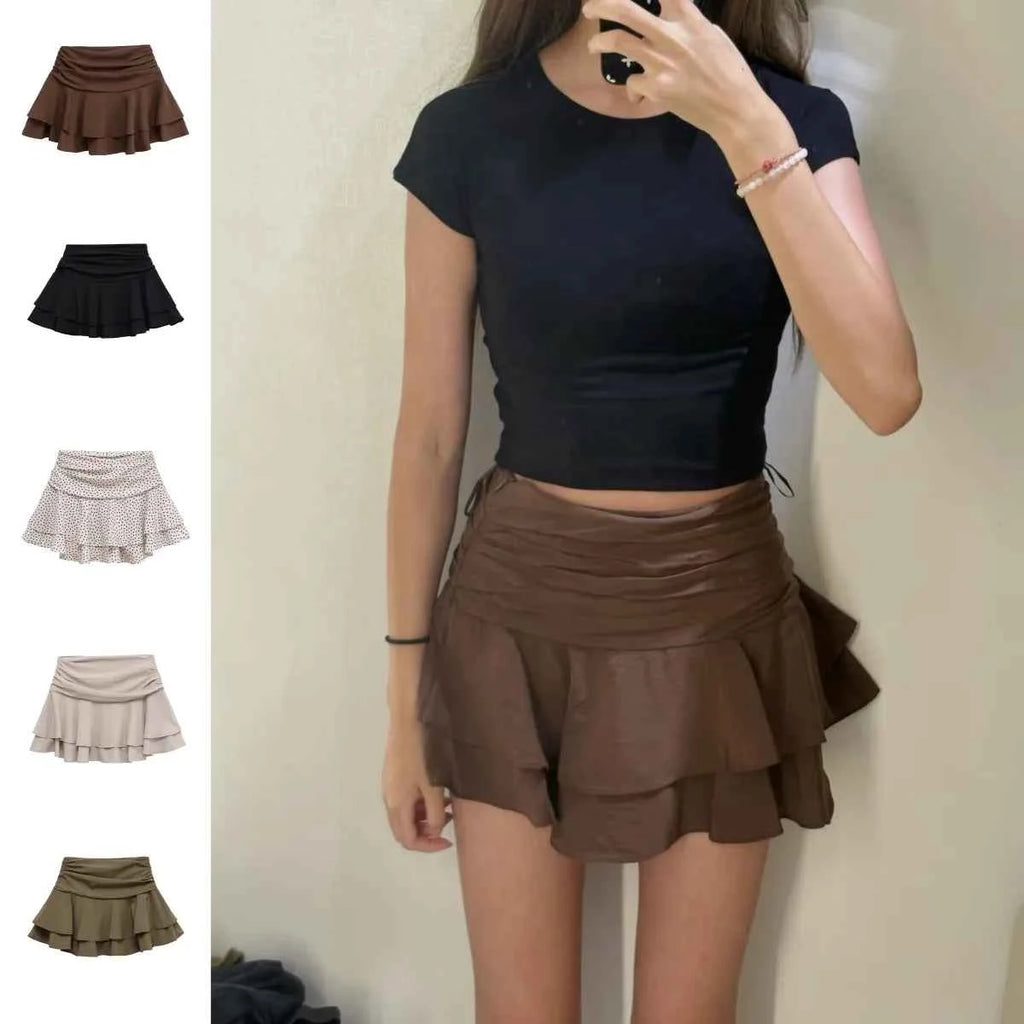 ETJ 2025  women's summer new sexy fashion hot girl style flouncy stacked decoration mid-waist short skirt pants
