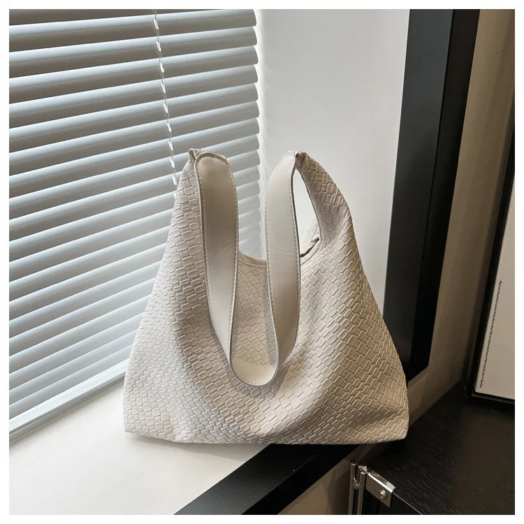 Women's Retro Artificial Leather Woven Pattern Shoulder Bag,Large Capacity Tote Bag,Casual Armpit Bag, Large Tote Bag,Daily Work