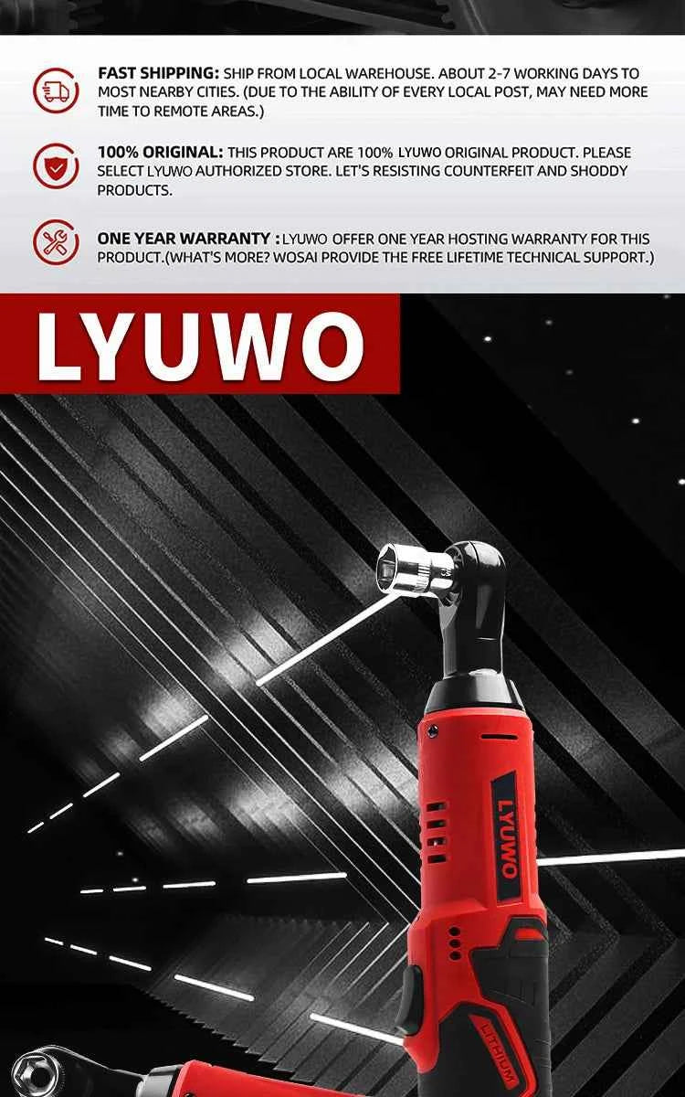 LYUWO 12V Cordless Right Angle Electric Wrench 45NM 3/8 Inch Ratchet Wrench Disassembly Nut Car Maintenance Tool With 4 Sockets