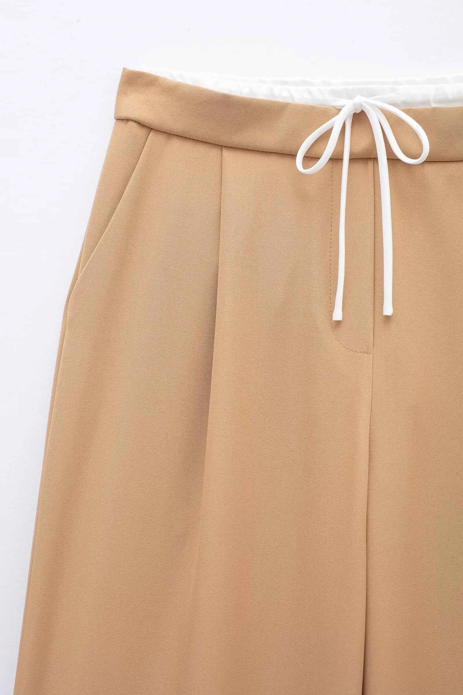 MUJER 2025 Wide Leg Pants for Women High Waist Baggy Pants Woman Summer Pleated Loose Pants Women Streetwear Tied Woman Trousers