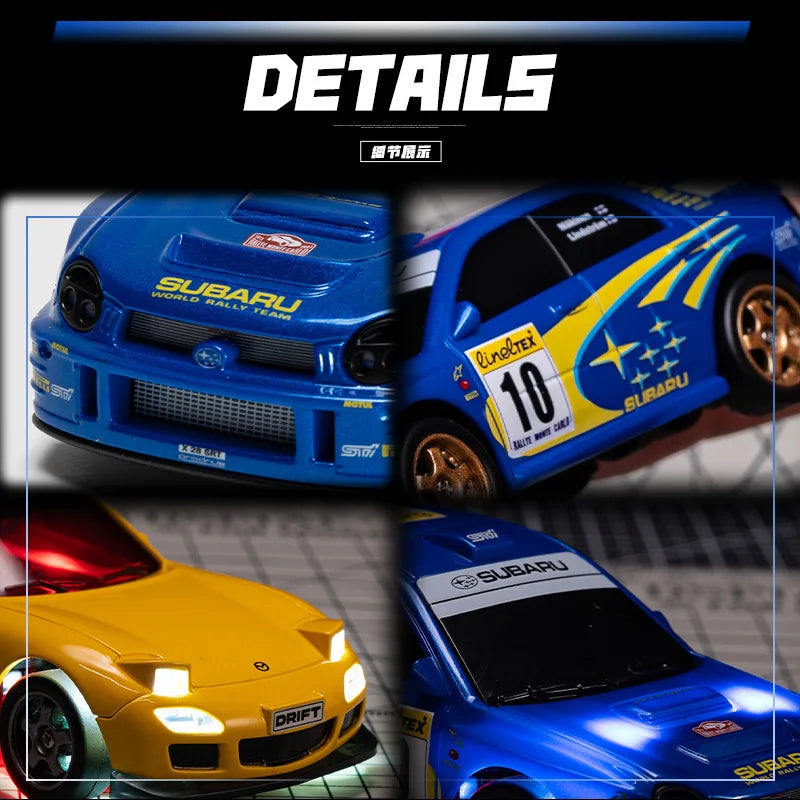 WHOOSH Licensed 1:43 Scale Mini RC Drift Car Full Proportional Remote Control Subaru WRC WRX STI Mazda RX7 Desktop Toy For Boys