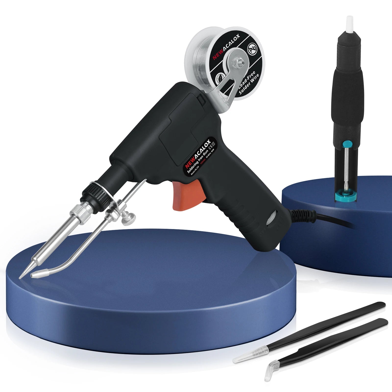 NEWACALOX Soldering Iron Kit Industrial Automatic Solder Feeding with Temp Adjust, 60W Soldering Gun with 50g Soldering Wires