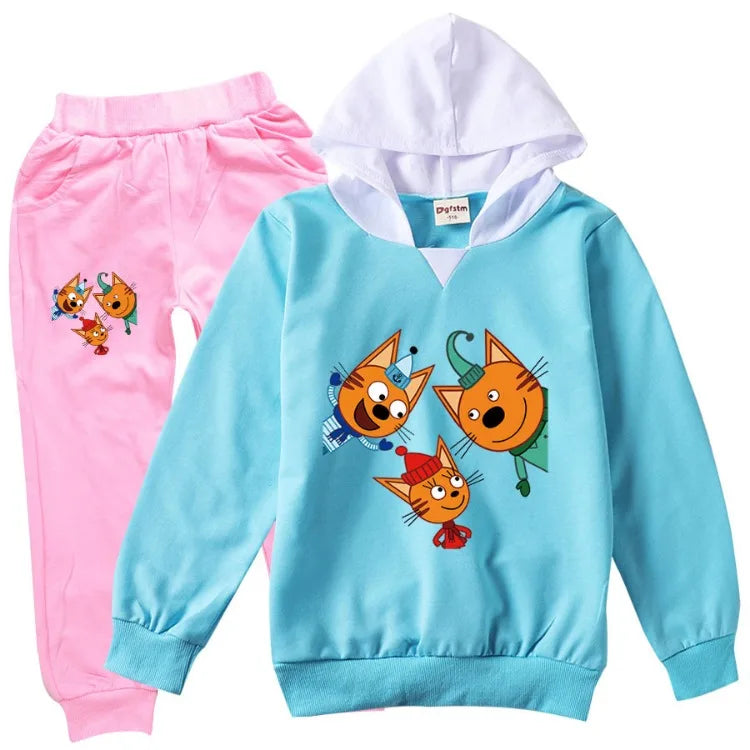 Kid-e-cats Clothes Kids Russian Три Кота My Family Three Happy Cats Hoodie Girls Outfits Children's Sets Boy Clothing